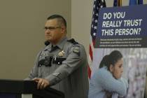 Trooper Brian T. Drohn speaks on human trafficking awareness at Nevada Highway Patrol Southern ...