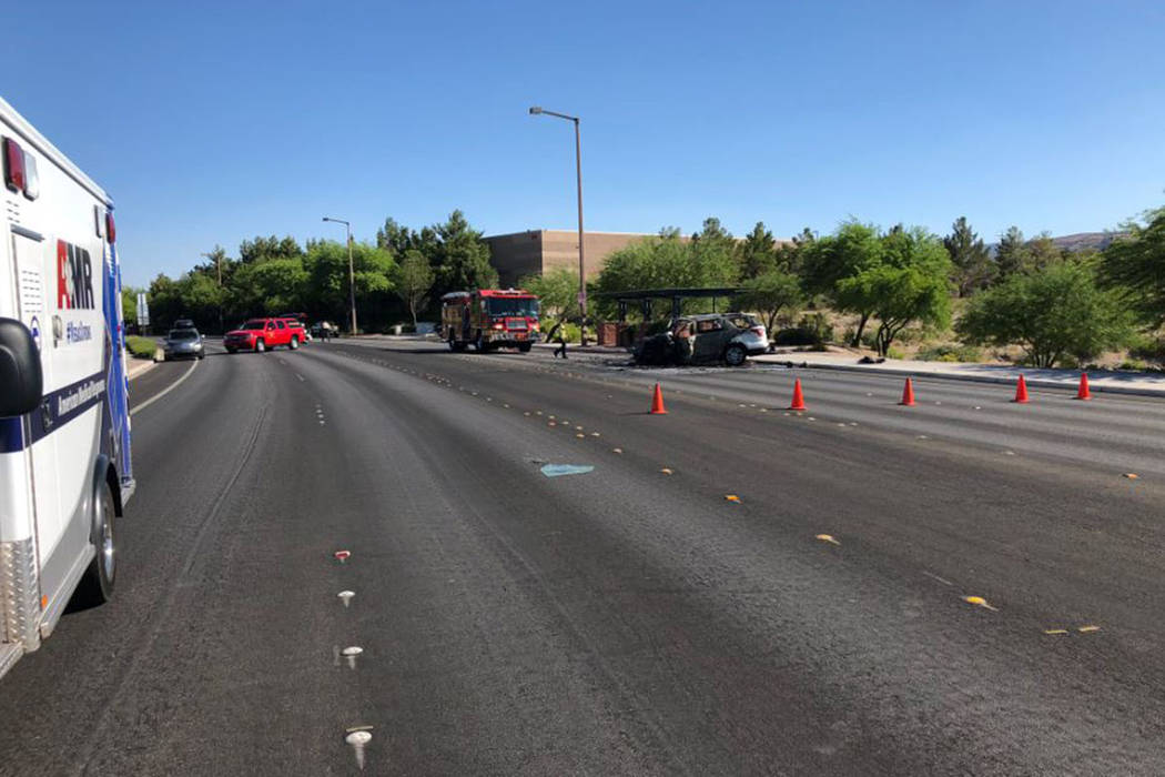 One person was injured after a crash Thursday, June 20, 2019, on South Pavilion Center Drive ju ...