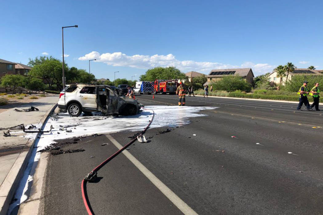 One person was injured after a crash Thursday, June 20, 2019, on South Pavilion Center Drive ju ...