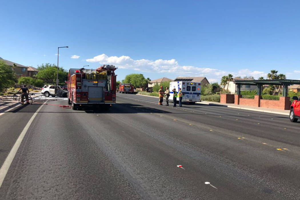 One person was injured after a crash Thursday, June 20, 2019, on South Pavilion Center Drive ju ...