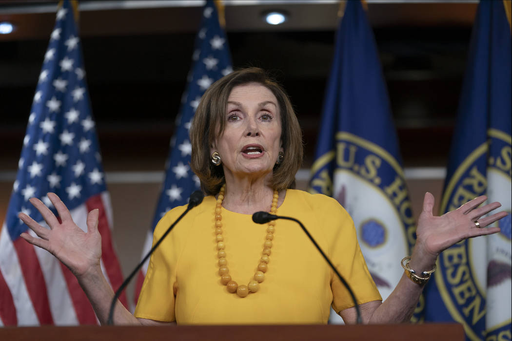 Speaker of the House Nancy Pelosi, D-Calif., meets with reporters before joining congressional ...