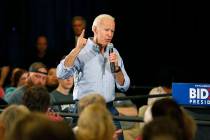 Democratic presidential candidate Joe Biden speaks at Clinton Community College in Clinton, Iow ...