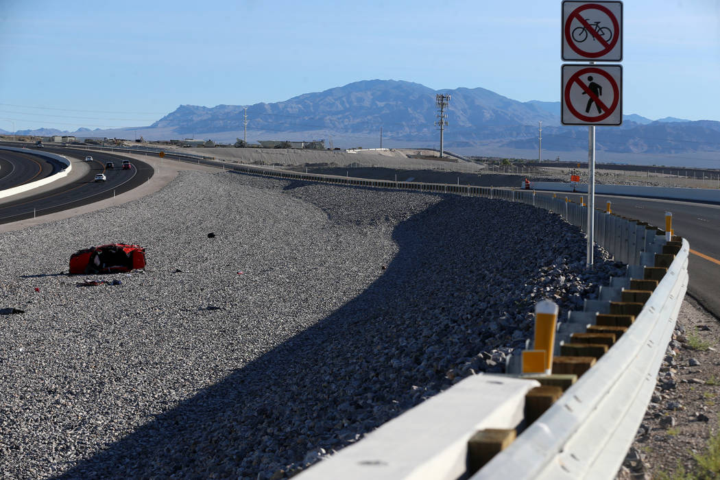 A car crash on the 215 Beltway near Lone Mountain Road in Las Vegas, Saturday, June 22, 2019. ( ...