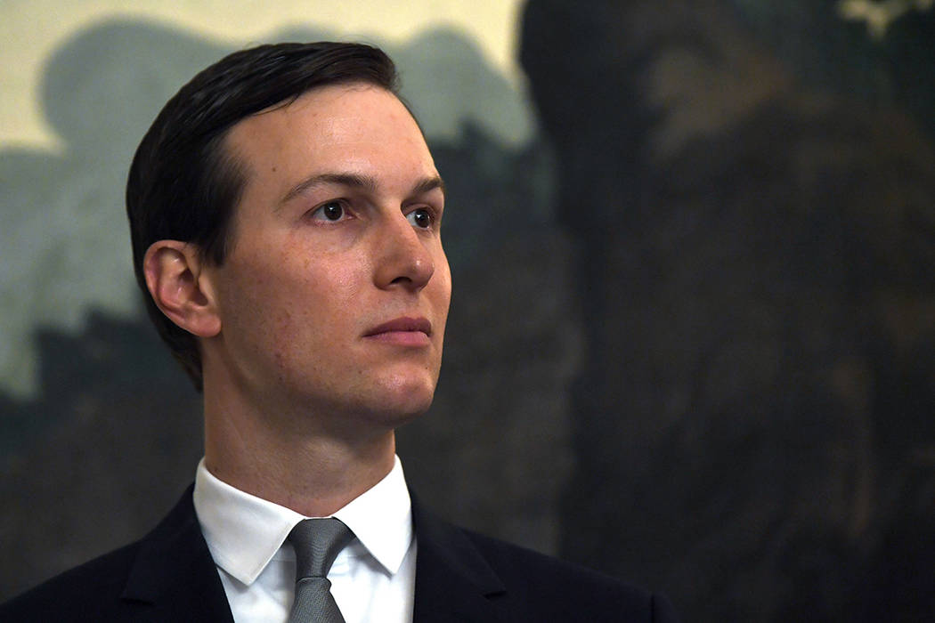 In this March 25, 2019, file photo White House adviser Jared Kushner listens during a proclamat ...
