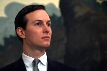 In this March 25, 2019, file photo White House adviser Jared Kushner listens during a proclamat ...