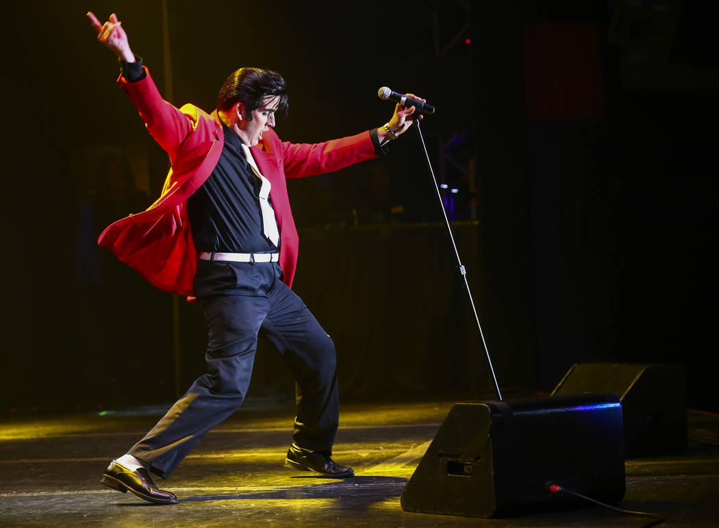 Rob Ely, of Oakdale, Calif., performs in the '50s era competition during the 10th annual Elvis ...