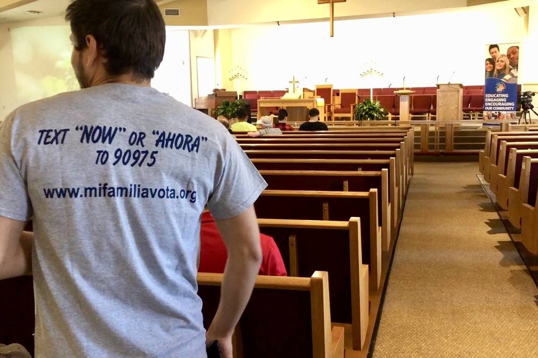 A man waits for the "Know Your Rights" forum, held by the Nevada Immigrant Coalition, to start ...