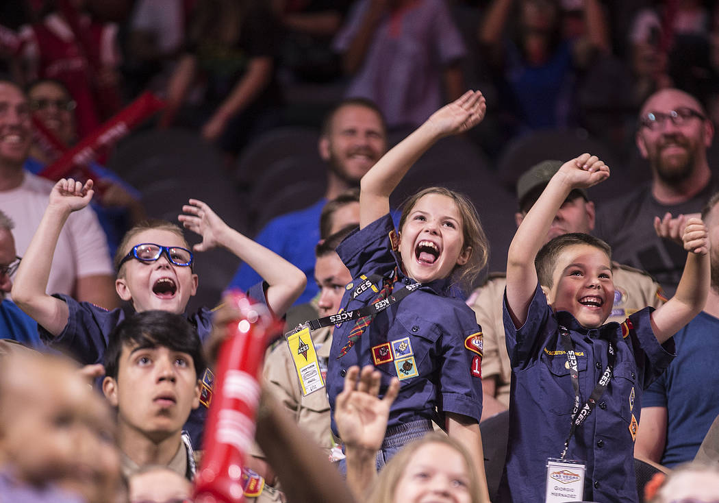 Fans cheer for the Aces in the fourth quarter during their WNBA game with the Dallas Wings on S ...