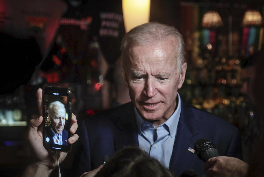 Former Vice President and 2020 Democratic presidential candidate Joe Biden addresses patrons an ...