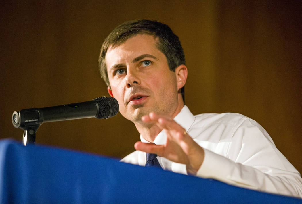 Democratic presidential candidate and South Bend Mayor Pete Buttigieg answers questions during ...