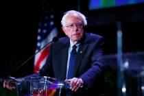 Democratic presidential candidate Sen. Bernie Sanders, I-Vt., pauses while speaking during a fo ...