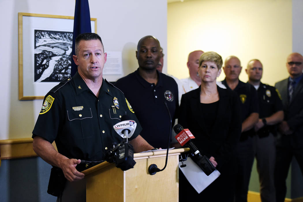 New Hampshire State Police Col. Chris Wagner addresses the media during a news conference, Satu ...