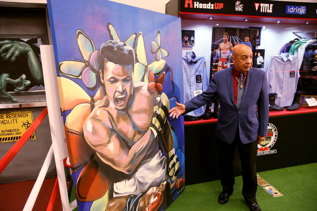 International Boxing Hall of Fame referee Joe Cortez gives a tour of the Nevada Boxing Hall of ...