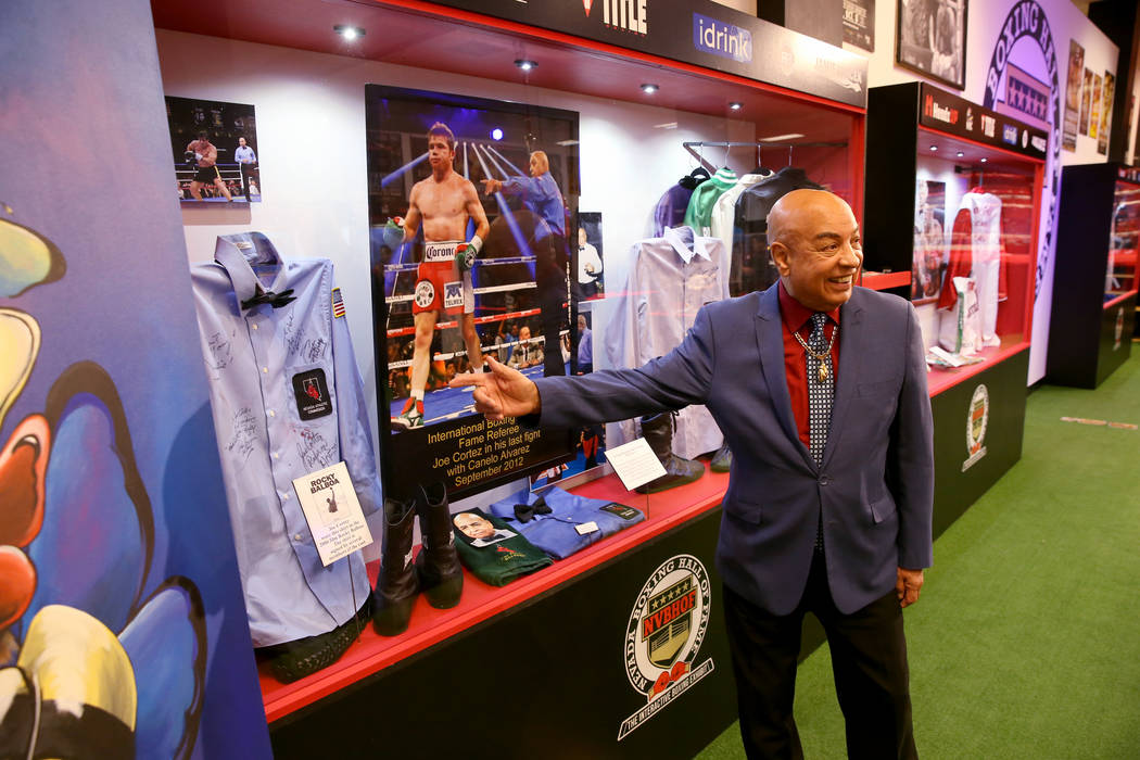 International Boxing Hall of Fame referee Joe Cortez gives a tour of the Nevada Boxing Hall of ...