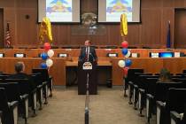 North Las Vegas City Manager Ryann Juden talks about the city's financial comeback at a news co ...