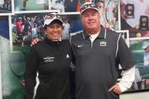 Jolene Watanabe, a former UNLV standout tennis player, poses with current women's coach Kevin C ...