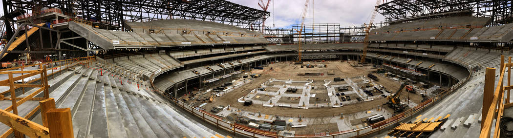 Panoramic view of the interior of the Raiders Stadium as construction continues on Tuesday, Jun ...