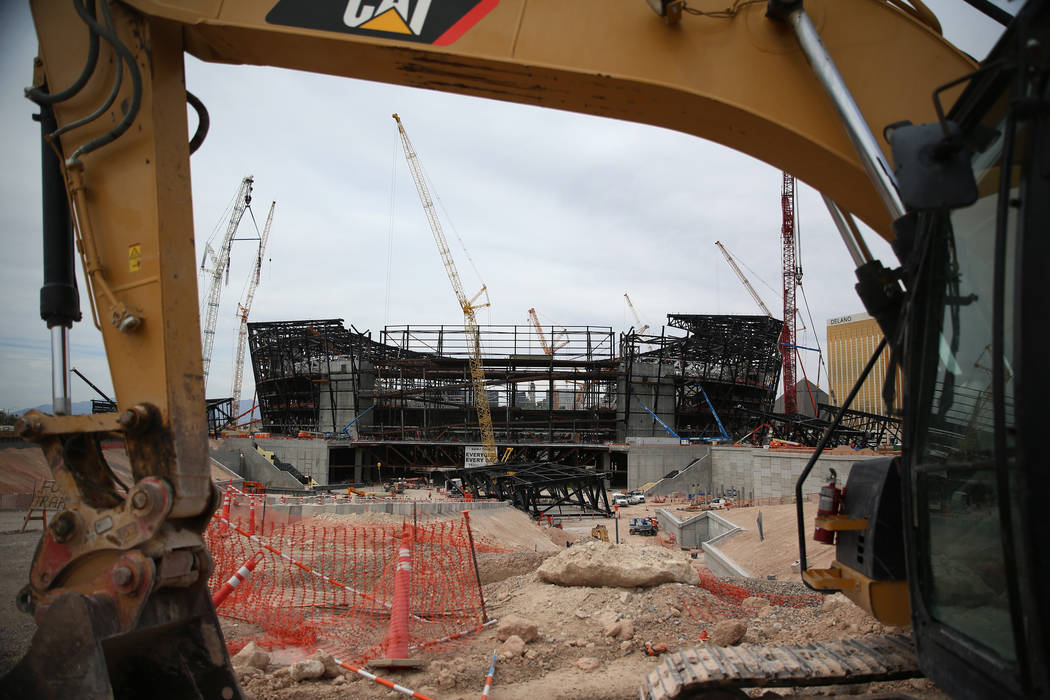 The Raiders stadium construction site in Las Vegas, Tuesday, June 25, 2019. (Erik Verduzco / La ...