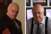 Christian Bale, left, as Dick Cheney in Adam McKay’s "Vice," and Russell Crowe as Roger Ailes ...
