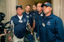 Sept. 11 first responders John Feal, left, Ret. Lt. Michael O'Connell, right, and other first r ...