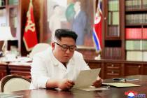In this undated file photo provided on Sunday, June 23, 2019, by the North Korean government, N ...