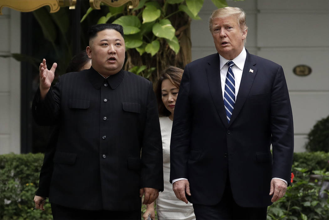 FILE - In this Feb. 28, 2019, file photo, U.S. President Donald Trump and North Korean leader K ...
