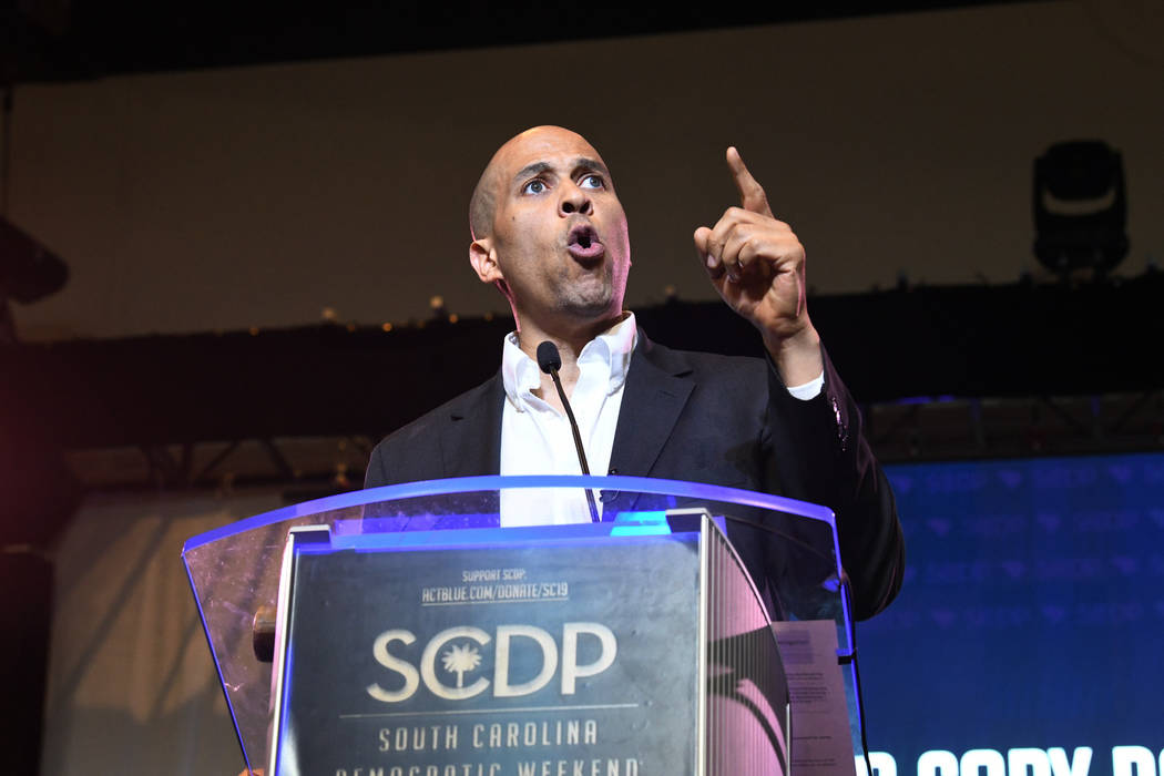 Democratic presidential candidate New Jersey Sen. Cory Booker addresses the South Carolina Demo ...