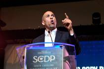 Democratic presidential candidate New Jersey Sen. Cory Booker addresses the South Carolina Demo ...