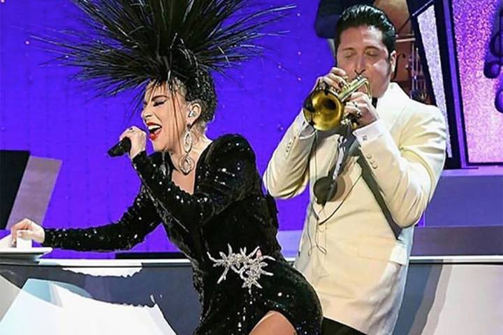 Lady Gaga performs with bandleader Brian Newman in "Jazz + Piano" at Park Theater on Jan. 20, 2 ...