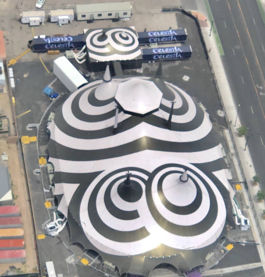 A top-down look at the tent for "Celestia" at the Strat is shown on Tuesday, June 25, 2019 (Joh ...