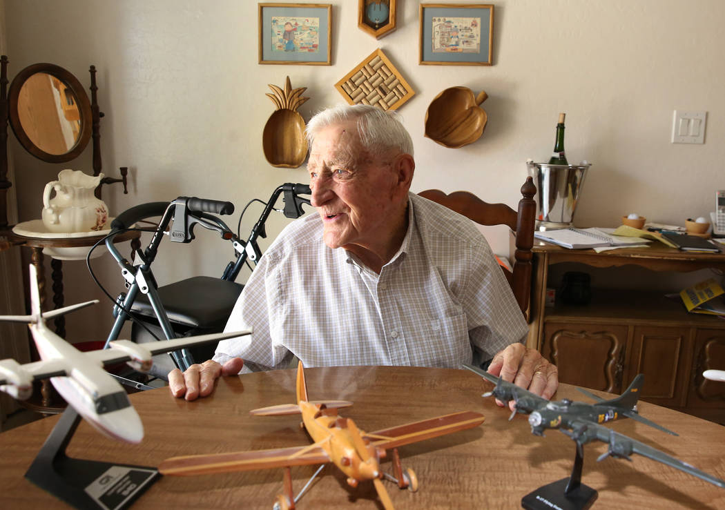 U. S. Army Air Corps and the U.S. Air Force pilot James Parker, 97, speaks during an interview ...