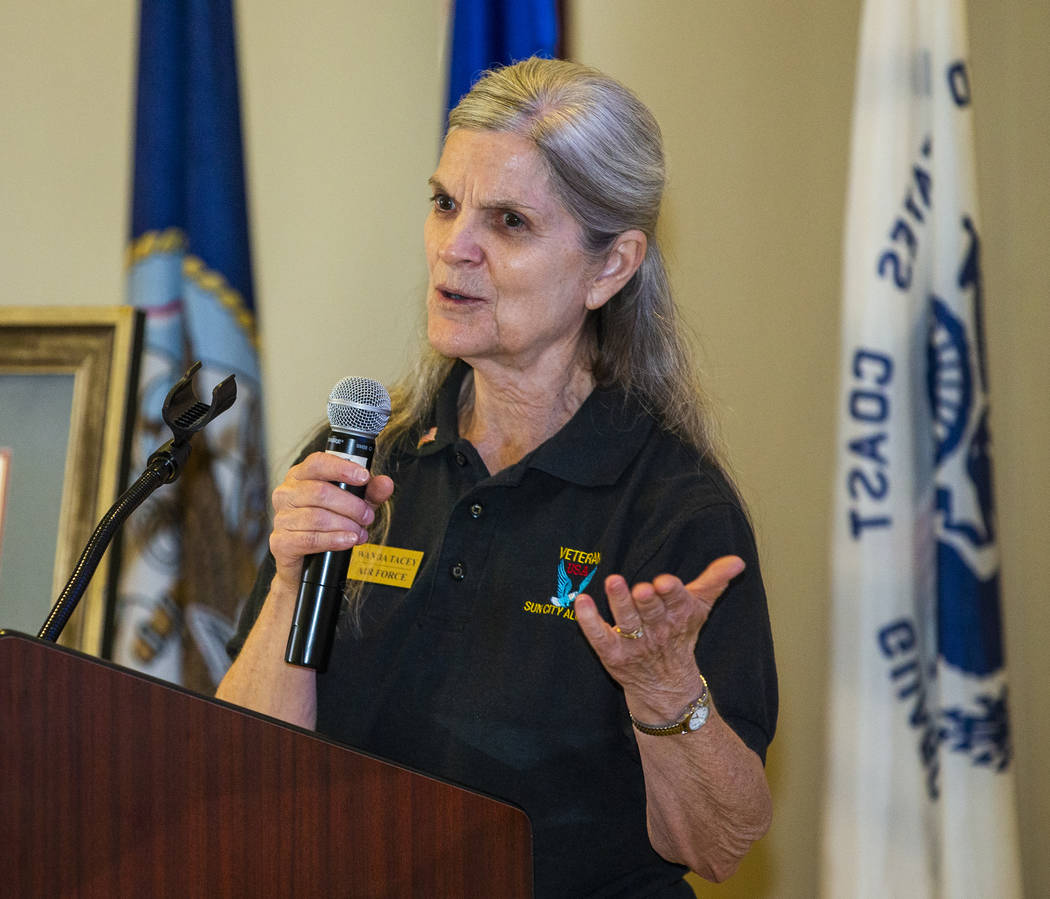 Wanda Tacey with The Veterans Club of Sun City Aliante says a few words as they and the city of ...