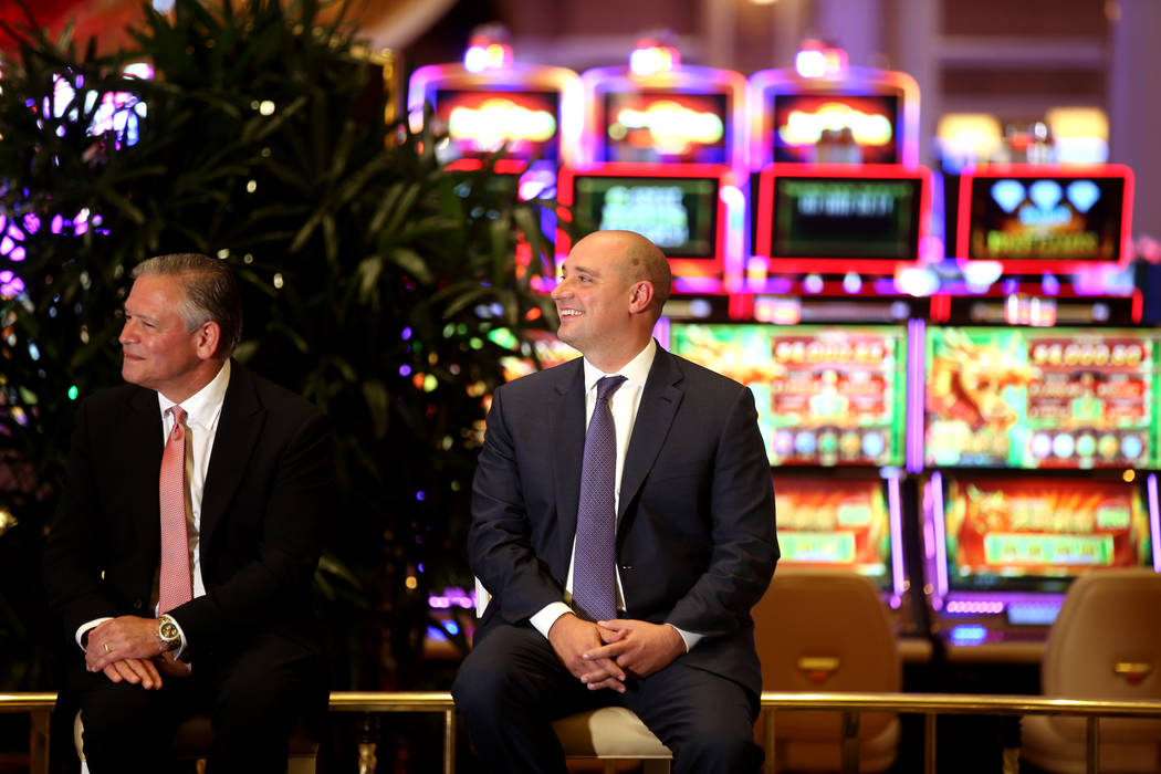 Bob DeSalvio, president of Encore Boston Harbor, left, and Wynn Resorts CEO Matt Maddox during ...