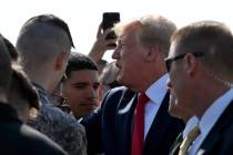 President Donald Trump greets troops at Elmendorf Air Force Base in Anchorage, Alaska, Wednesda ...