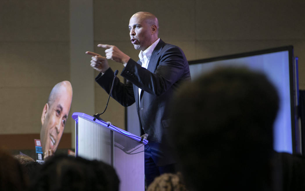 Democratic presidential candidate New Jersey Sen. Cory Booker speaks during the South Carolina ...