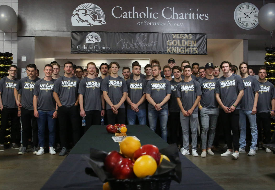 Vegas Golden Knights Development Camp participants pose for a photo prior to participating in a ...
