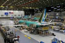 A Dec. 7, 2015, file photo shows the second Boeing 737 MAX airplane being built on the assembly ...