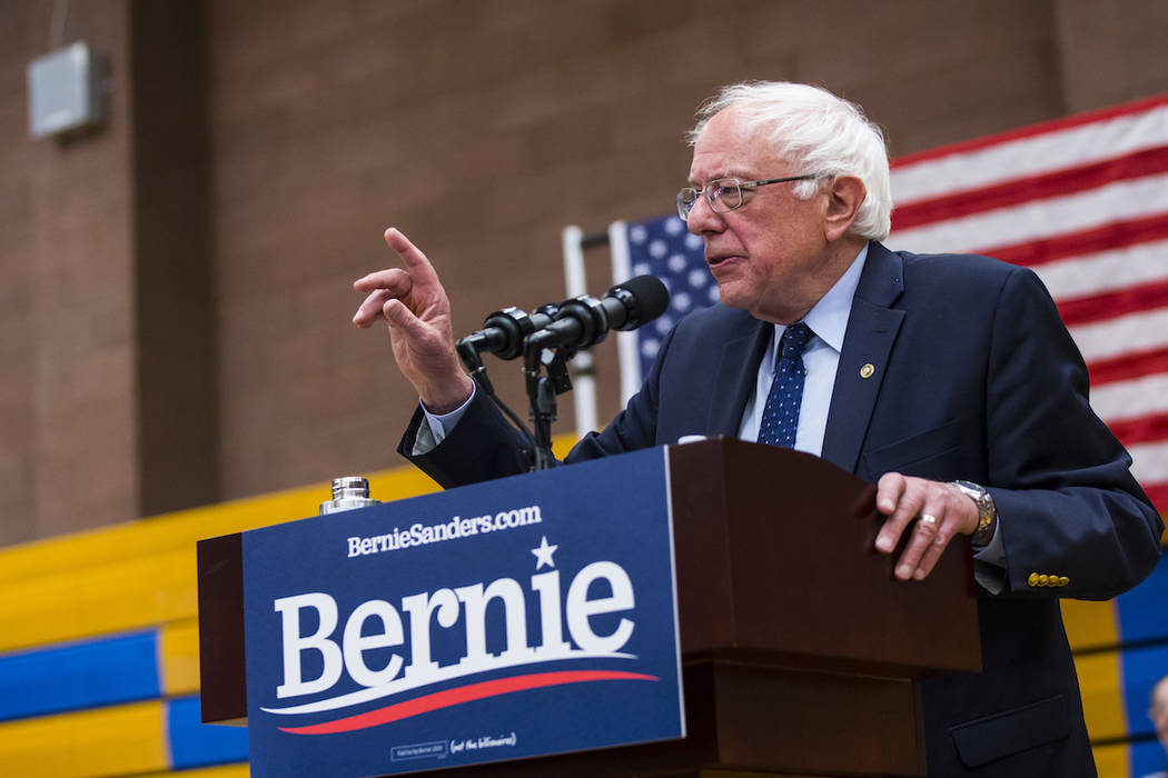 Democratic presidential candidate Sen. Bernie Sanders, I-Vt., speaks during a town hall event a ...