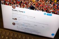 President Donald Trump's Twitter feed is photographed on an Apple iPad in New York, Thursday, J ...
