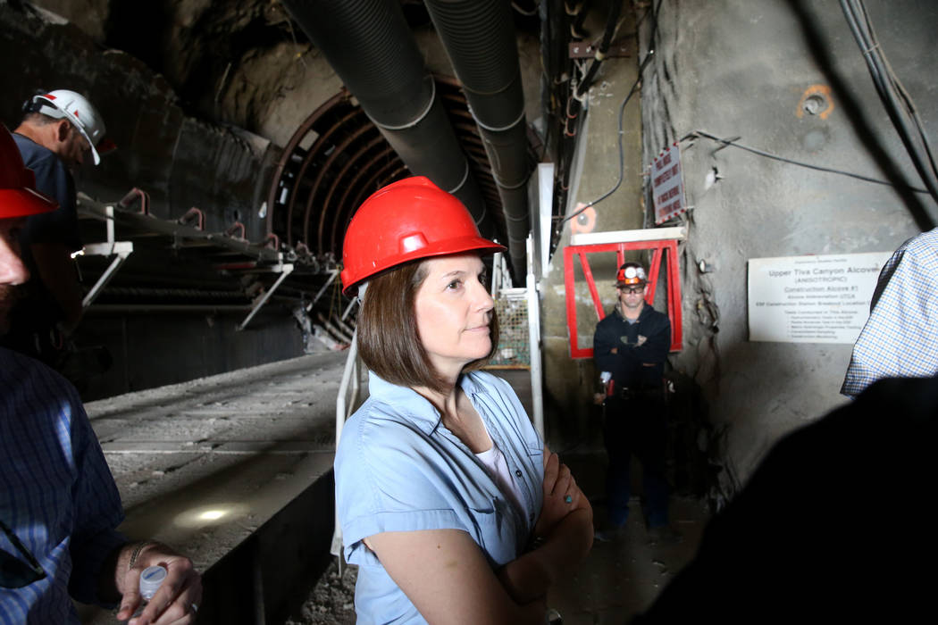 U.S. Sen. Catherine Cortez Masto, D-Nev., gets a tour of Yucca Mountain 90 miles northwest of L ...