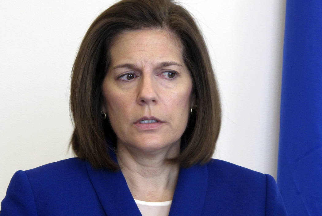 In this Jan. 11, 2019, file photo, Sen. Catherine Cortez Masto, D-Nev., talks to reporters in h ...