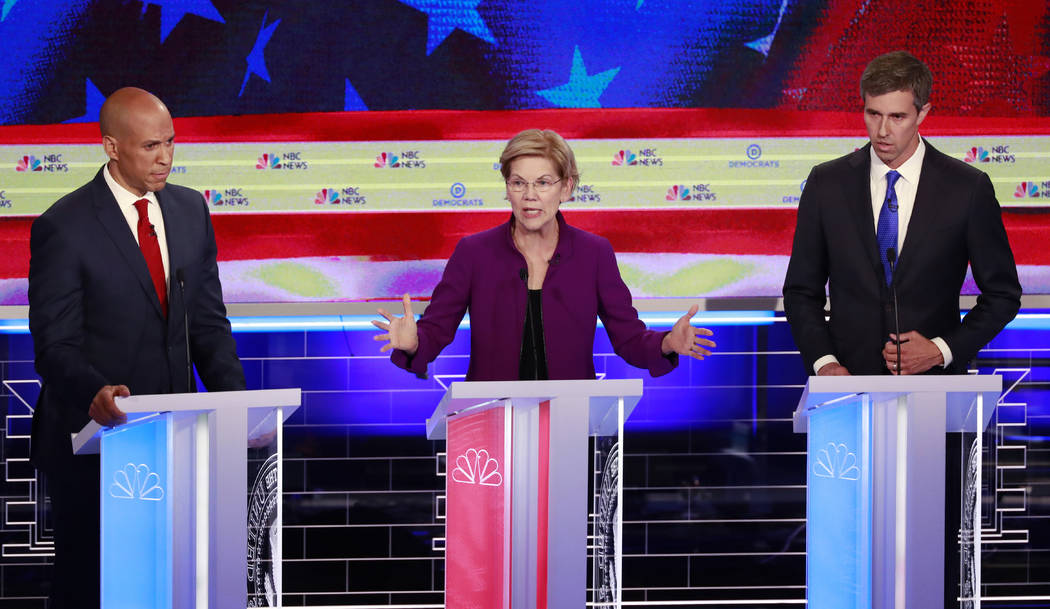 Democratic presidential candidate Sen. Elizabeth Warren, D-Mass, speaks at the Democratic prima ...