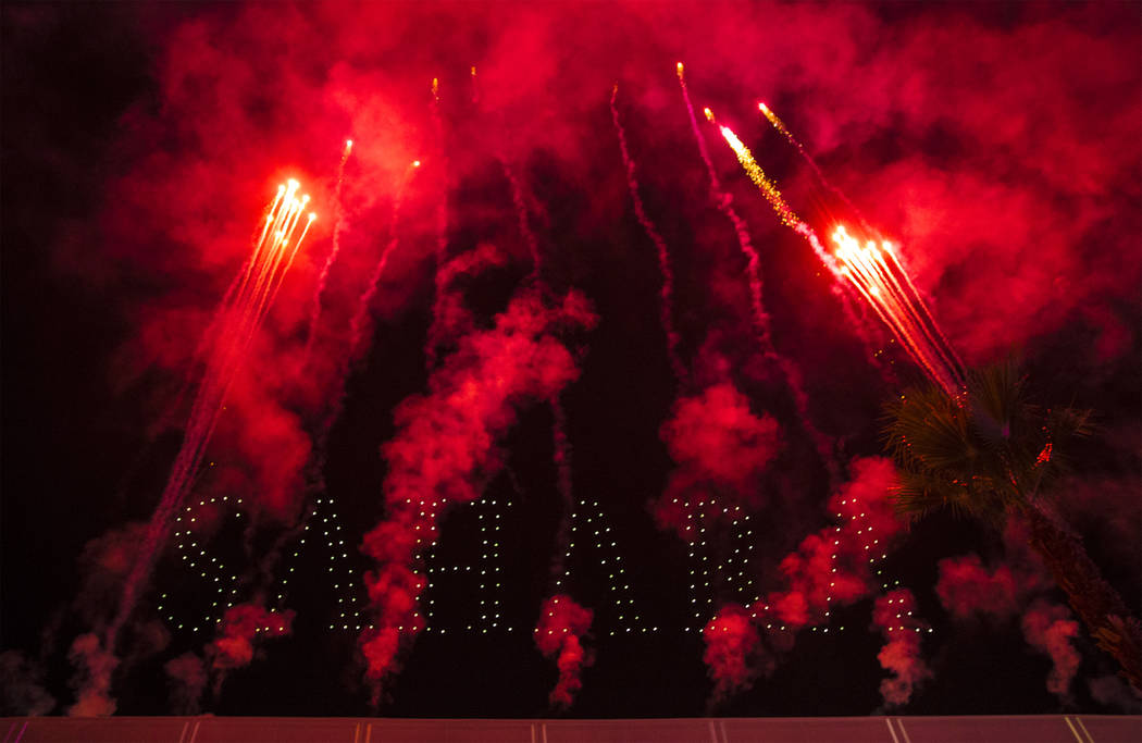 Fireworks highlight an event to announce the renaming of SLS Las Vegas to Sahara Las Vegas on T ...