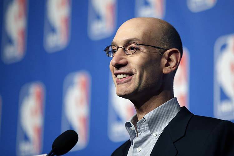 NBA Commissioner Adam Silver speaks at a news conference during the NBA board of governors meet ...