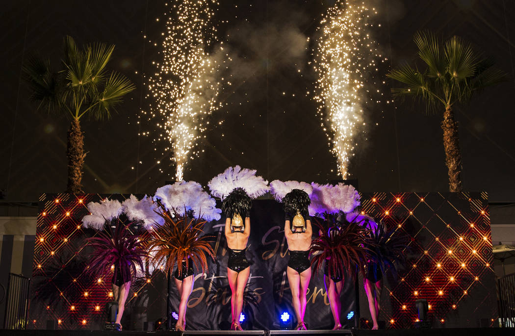 Dancers and fireworks highlight an event to announce the renaming of SLS Las Vegas to Sahara La ...