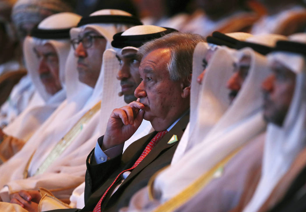 United Nations Secretary General Antonio Guterres, center, takes part at the opening ceremony o ...