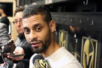 Golden Knights center Pierre-Edouard Bellemare addresses the media at City National Arena on Th ...