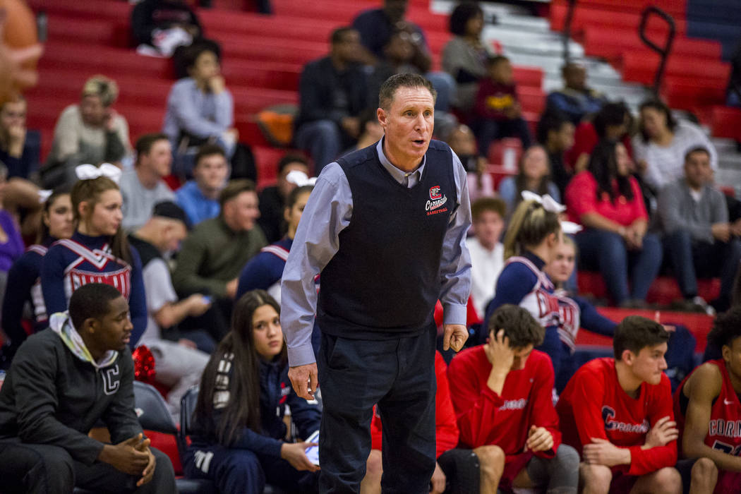 Coronado head coach Jeff Kaufman yells from the bench during a game against Liberty at Liber ...
