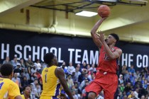 UNLV recruit Justin Jackson puts up a shot for Findlay Prep while competing in the High Scho ...