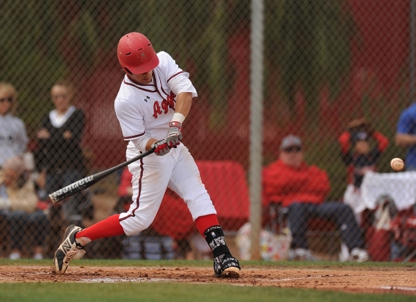 Arbor View‘s Nicholas Quintana hits a two-run home run in the first inning of their pr ...